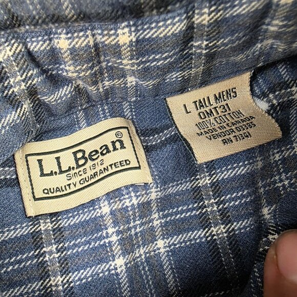 Vintage L.L. Bean Mens Tall Large Plaid Button Up Shirt Blue Cotton Long Sleeve - Picture 3 of 10